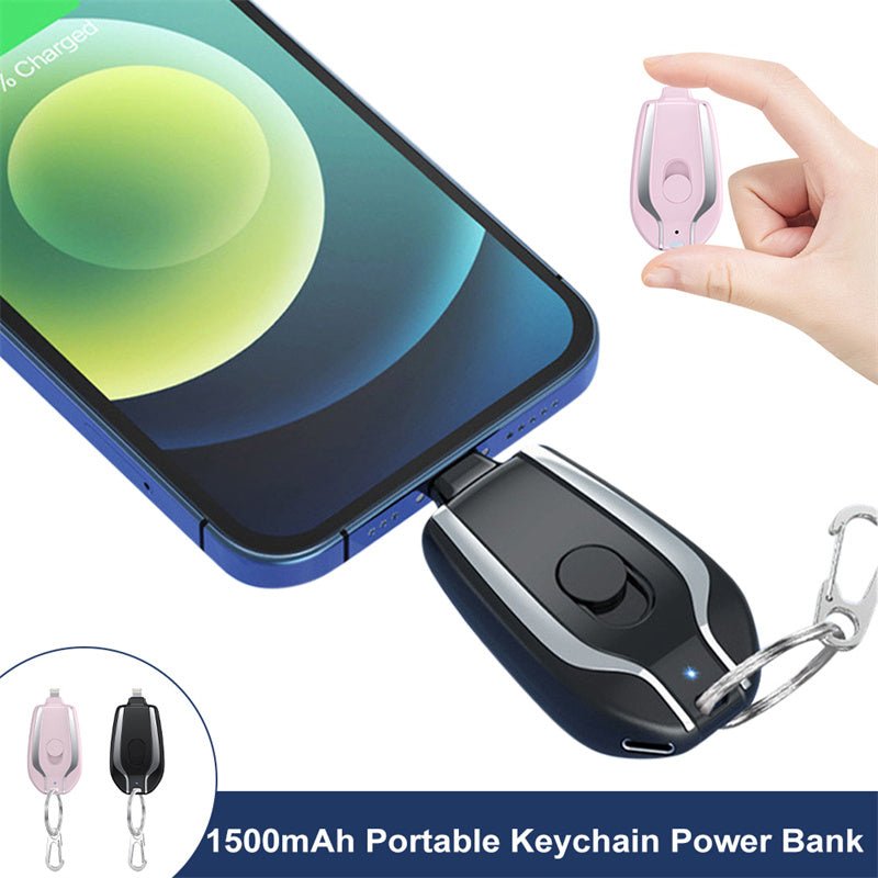 1500mAh Mini Power Emergency Pod Keychain Charger With Type-C Ultra-Compact Mini Battery Pack Fast Charging Backup Power Bank - Nine One Network