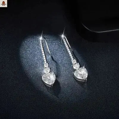 5.44 Carat 925 Sterling Silver Moissanite Heart Drop Earrings - Nine One Network