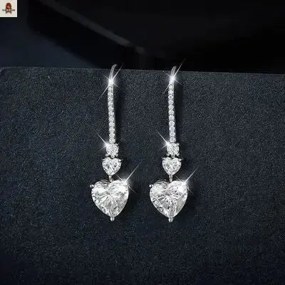 5.44 Carat 925 Sterling Silver Moissanite Heart Drop Earrings - Nine One Network