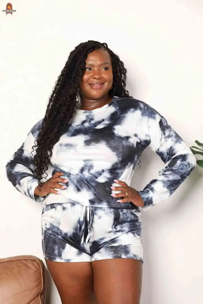 Double Take Tie-Dye Round Neck Top and Shorts Lounge Set - Nine One Network