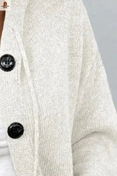 Drawstring Button Up Hooded Cardigan - Nine One Network