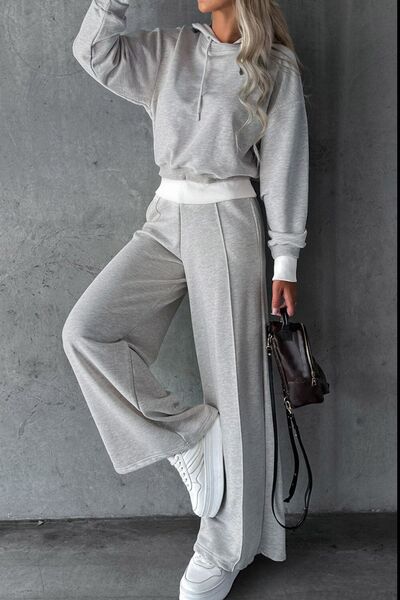 Dropped Shoulder Hooded Top and Drawstring Pants Set - Nine One Network