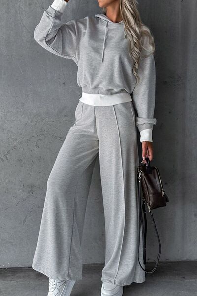 Dropped Shoulder Hooded Top and Drawstring Pants Set - Nine One Network