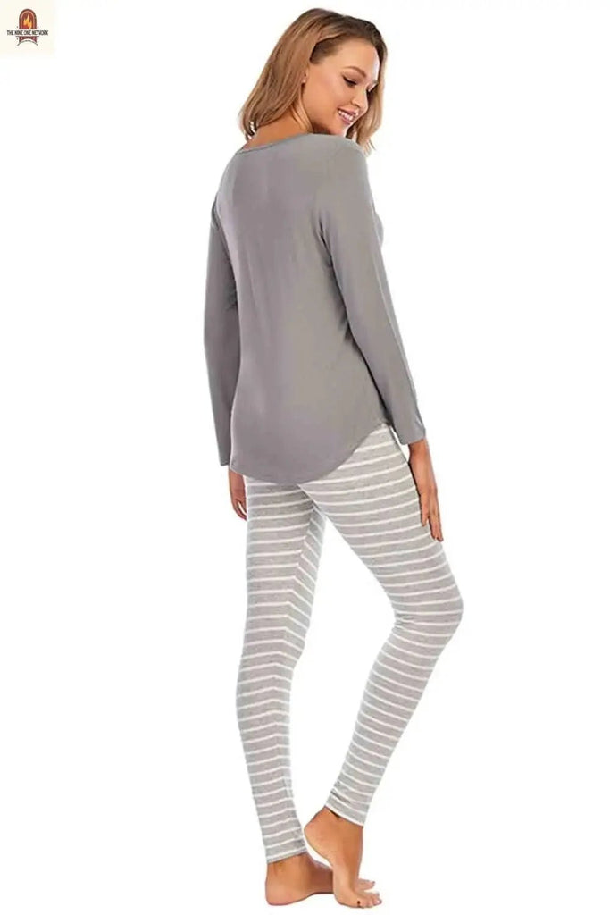 Graphic Round Neck Top and Striped Pants Set - Nine One Network