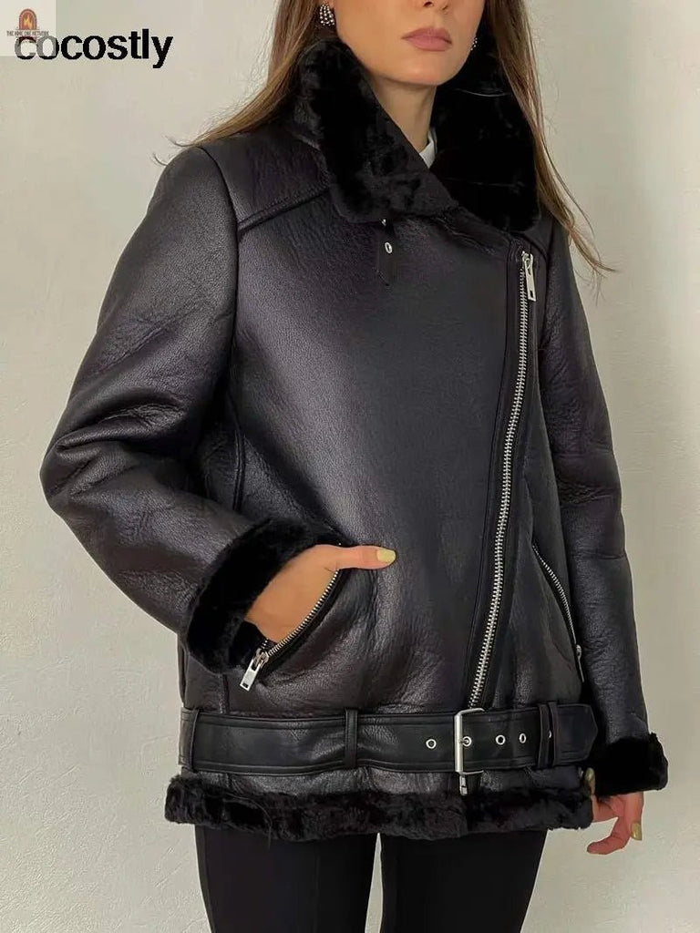 High Quality Woman's Faux Leather Fur Coat - Nine One Network