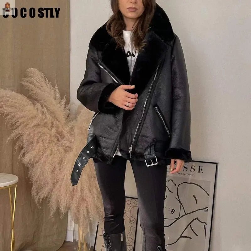 High Quality Woman's Faux Leather Fur Coat - Nine One Network