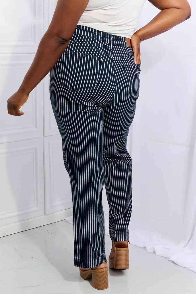 Judy Blue Cassidy Full Size High Waisted Tummy Control Striped Straight Jeans - Nine One Network