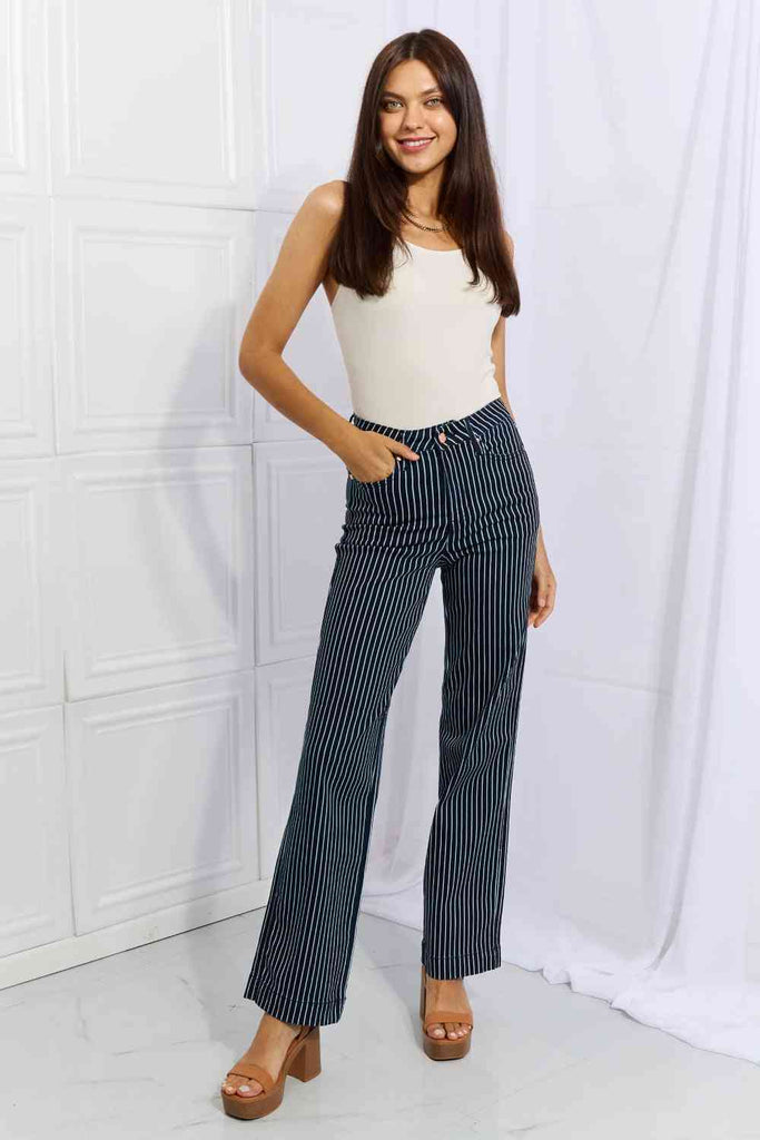 Judy Blue Cassidy Full Size High Waisted Tummy Control Striped Straight Jeans - Nine One Network
