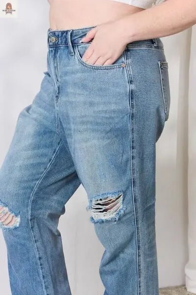 Judy Blue Full Size Distressed Raw Hem Straight Jeans - Nine One Network