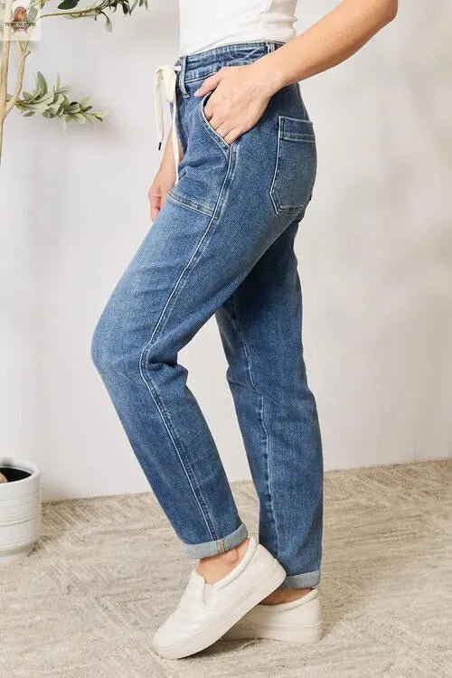 Judy Blue Full Size High Waist Drawstring Denim Jeans - Nine One Network