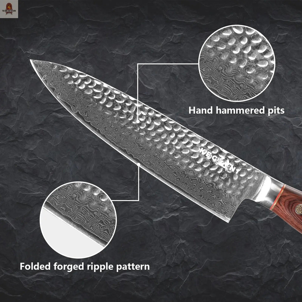 Kegani 8 Inch Damascus Chef Knife 67 Layers 10Cr15CoMoV Japanese Knife Hammered Texture Damascus Knife - FullTang Wood Handle Chefs Knife With Gift Box&Sheath - Nine One Network