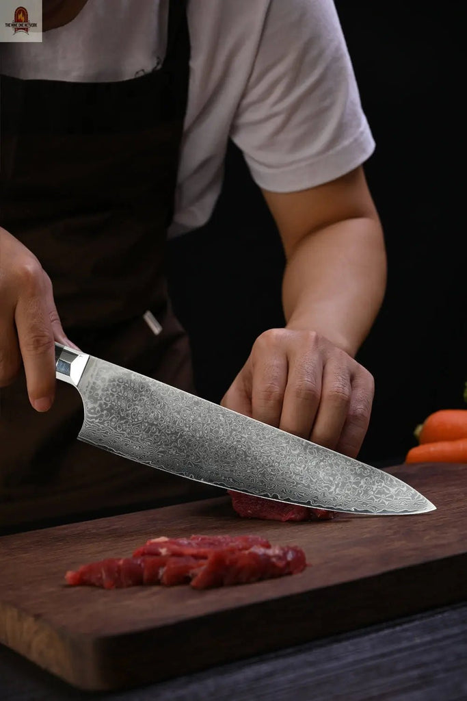 Kegani 8 Inch Japanese Kiritsuke Chef Knife, Japanese 67 Layers VG-10 Damascus Knife, Ebony FullTang Handle Natural Texture Japanese Knife Sushi Knife Gyuto Knife - Nine One Network