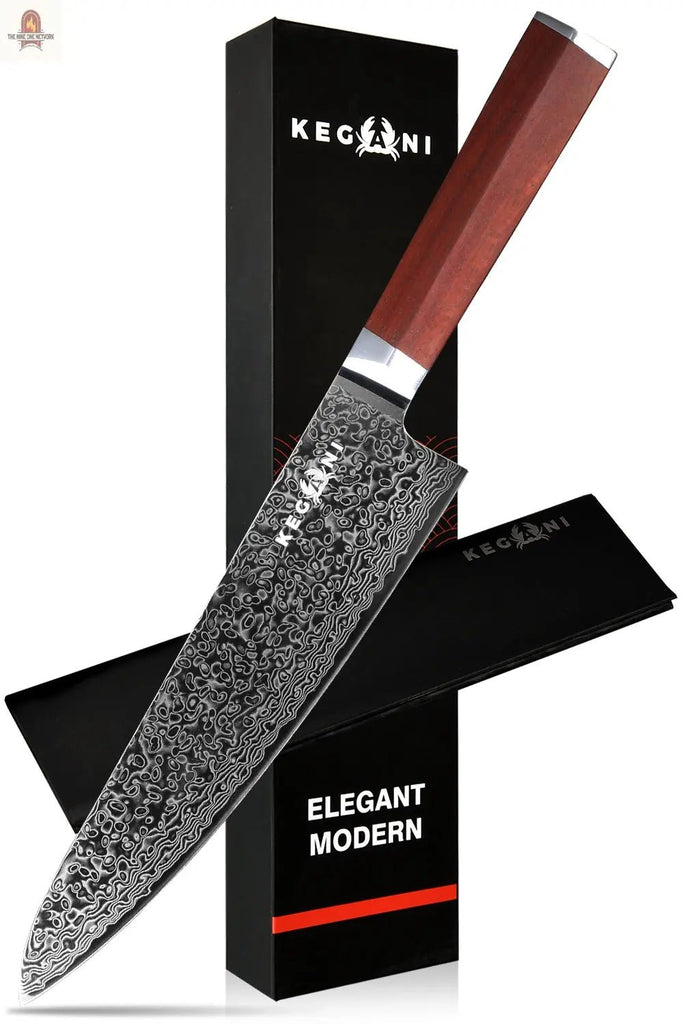 Kegani 8 Inch Japanese Kiritsuke Chef Knife - Japanese 73 Layers VG-10 Damascus Knife - Rosewood FullTang Handle Natural Texture Japanese Knife Sushi Knife Gyuto Knife - Nine One Network