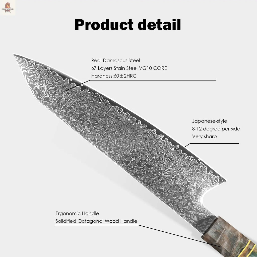 Kegani 8 Inch Kiritsuke Knife -Japanese Chef Knife-Damascus 67-layers VG10 Stainless Steel Kitchen Knife,Professional Chef's Knife For Cutting Meat And Vegetables - Nine One Network