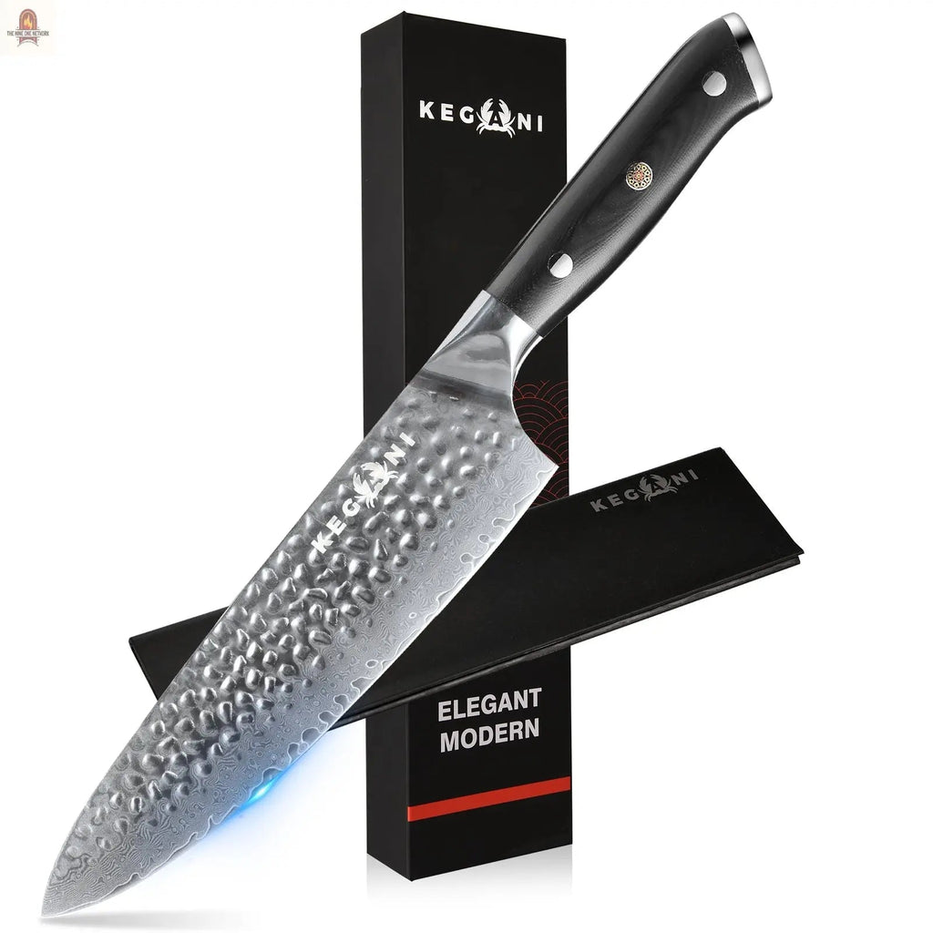 Kegani Chef Knife, 8 Inch Damascus Chefs Knife-Japanese VG10 Super Steel Hammered - G10 Handle Kitchen Knife - Classic Series - Nine One Network