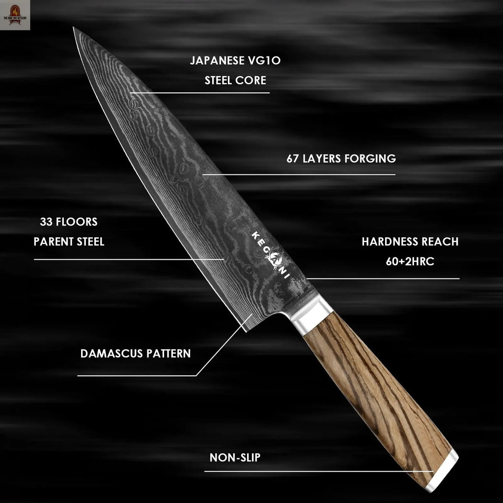 Kegani Chef Knife - 8 Inch Japanese Knife, 67 Layers Japanese VG-10 Damascus Steel Ultra Sharp Kitchen Knife, Professional Chef Knife Gyuto Knife- Ergonomic FullTang Handle - Nine One Network