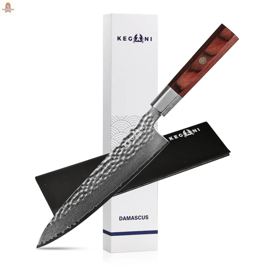 Kegani Damascus Japanese Chef Knife, 67 Layers VG-10 Japanese Knife Natural Hammered Chef Knife Japanese Rosewood Handle - Nine One Network
