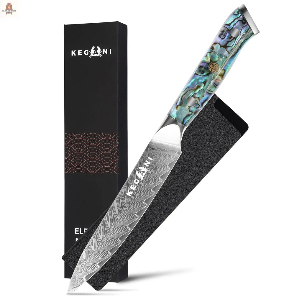 Kegani Damascus Kitchen Utility Knife, 5 Inch Paring Knife With Sheath 67 Layers VG-10 Core Petty Knife, Resin Handle Real Shell Filled FullTang Handle Fruit And Vegetable Knives - Nine One Network