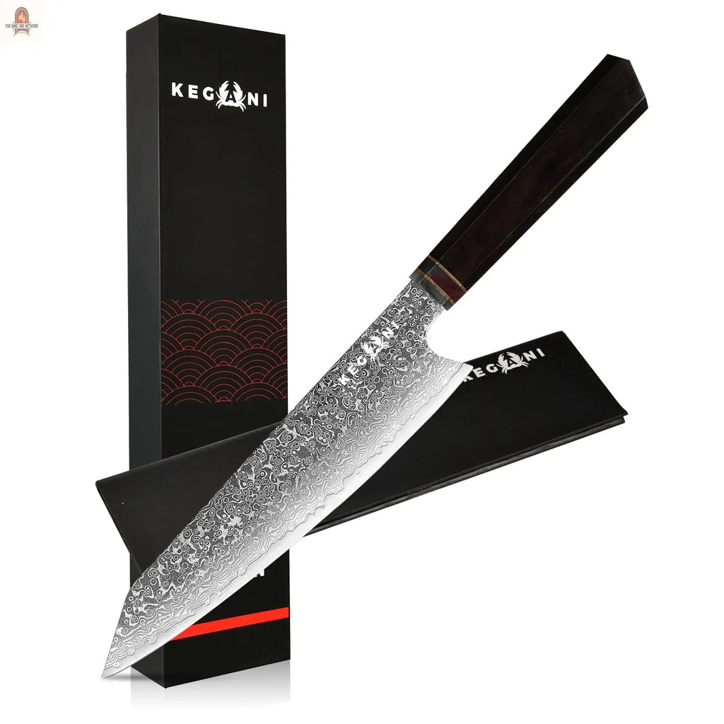 Kegani Japanese Kiritsuke Chef Knife, 8.5 Inch Japanese 67 Layers VG-10 Damascus Knife, Japanese Rosewood FullTang Handle Natural Texture Japanese Knife Sushi Knife - Nine One Network