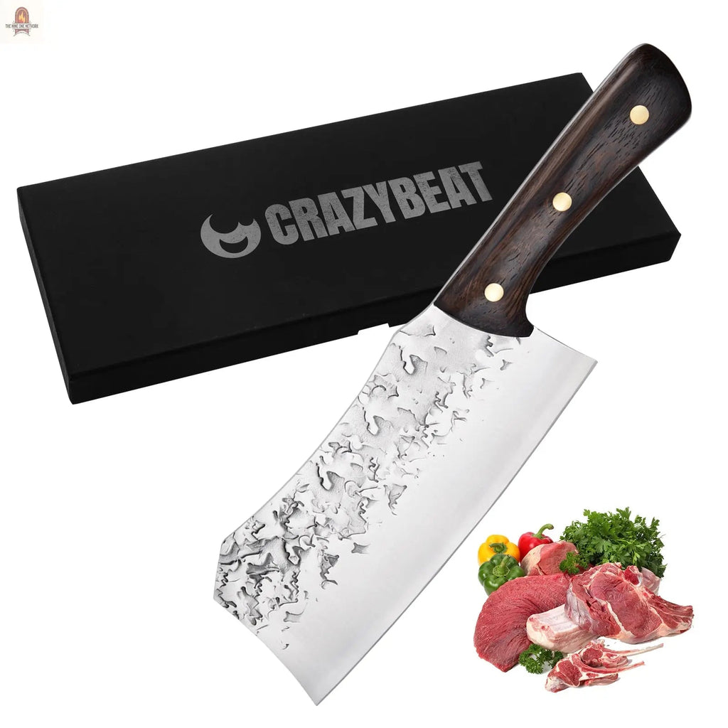 Kegani Meat Cleaver Knife Heavy Duty Hand Forged Butcher Knife, High Carbon Steel Knife Japanese Cleaver With Full Tang Handle For Home Kitchen Meat And Bone Cutting - Nine One Network