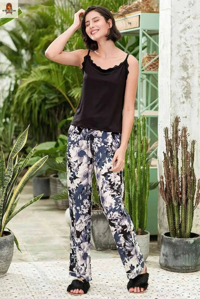Lace Trim Cami and Floral Pants Lounge Set - Nine One Network