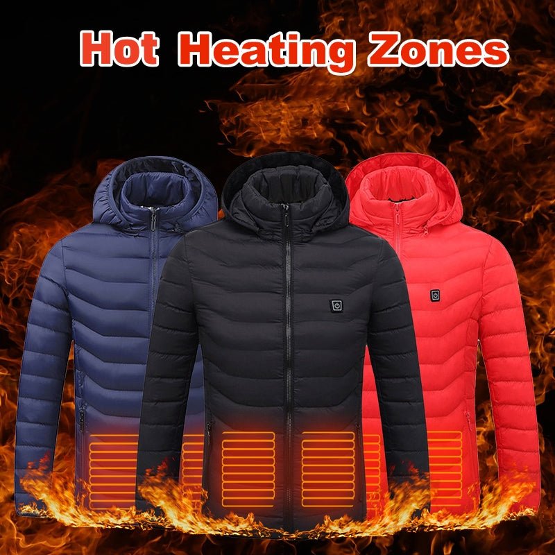 Men Heated Puffer Jacket Electric Heating Coat Insulated Hood Windbreaker 9Heat Zones - Nine One Network