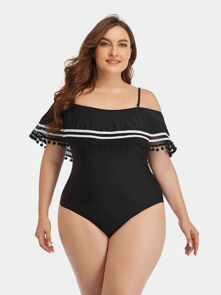 Plus Size Striped Cold-Shoulder One-Piece Swimsuit - Nine One Network