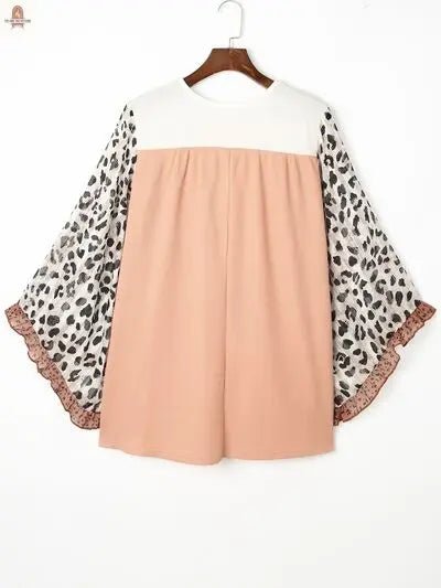 Plus Size Waffle-Knit Frill Leopard Cover Up - Nine One Network