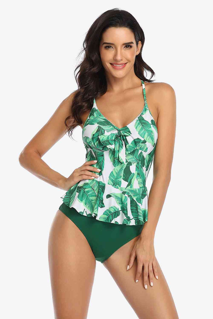 Printed Ruffled Halter Neck One-Piece Swimsuit - Nine One Network