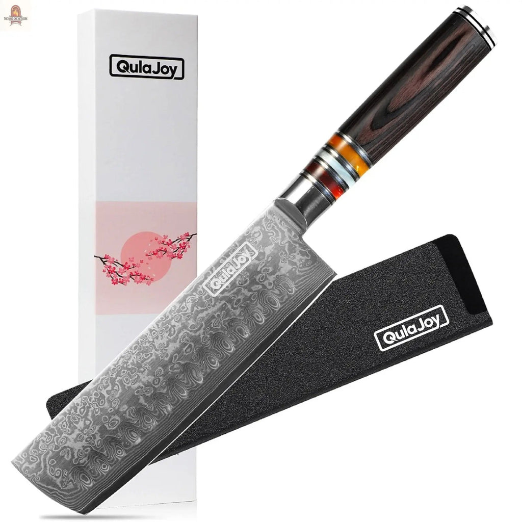 Qulajoy 7 Inch Nakiri Chef Knife,Professional Japanese 67 Layers Damascus VG-10 Steel Core,Hammered Vegetable Cutting Knife,Ergonomic Pakkawood Handle With Sheath - Nine One Network