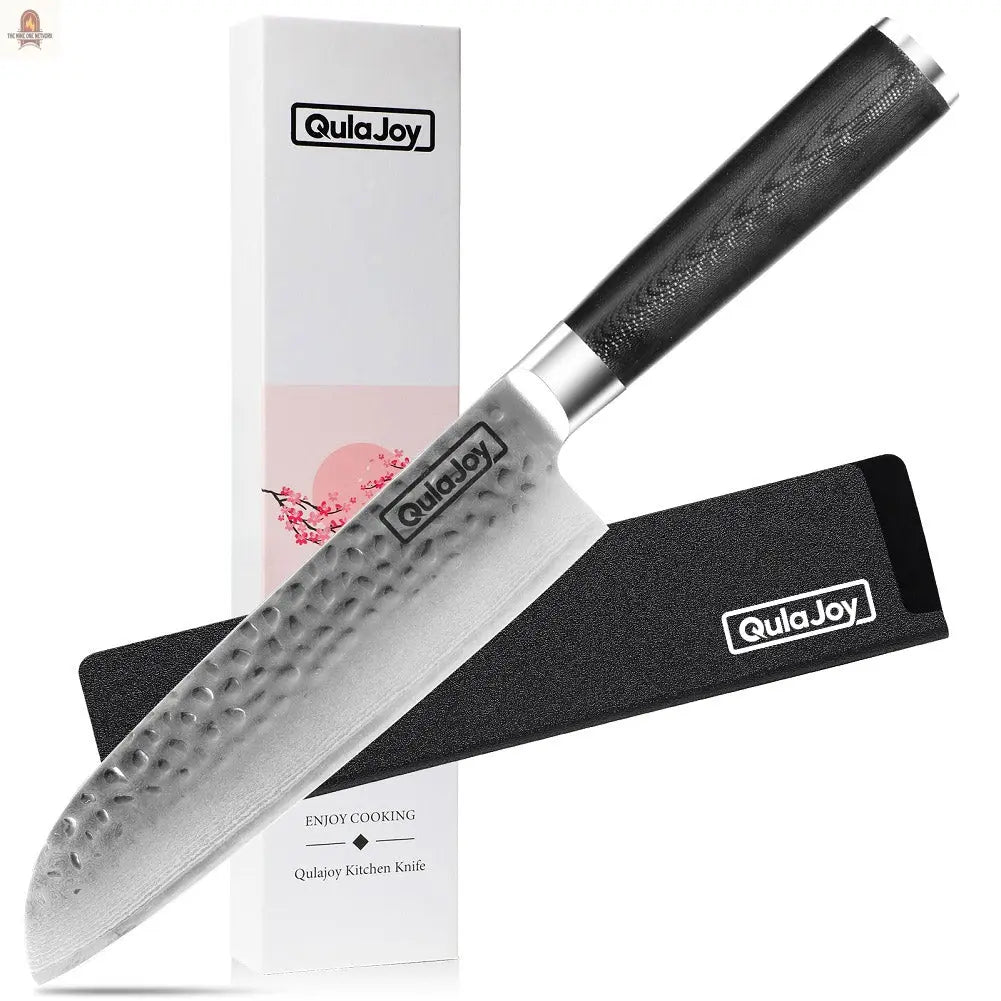 Qulajoy 7 Inch Santoku Knife- Ultra Sharp Japanese 67 Layers Damascus VG-10 Steel Core - Professional Hammered Chef Knife - Ergonomic G10 Handle With Sheath - Nine One Network