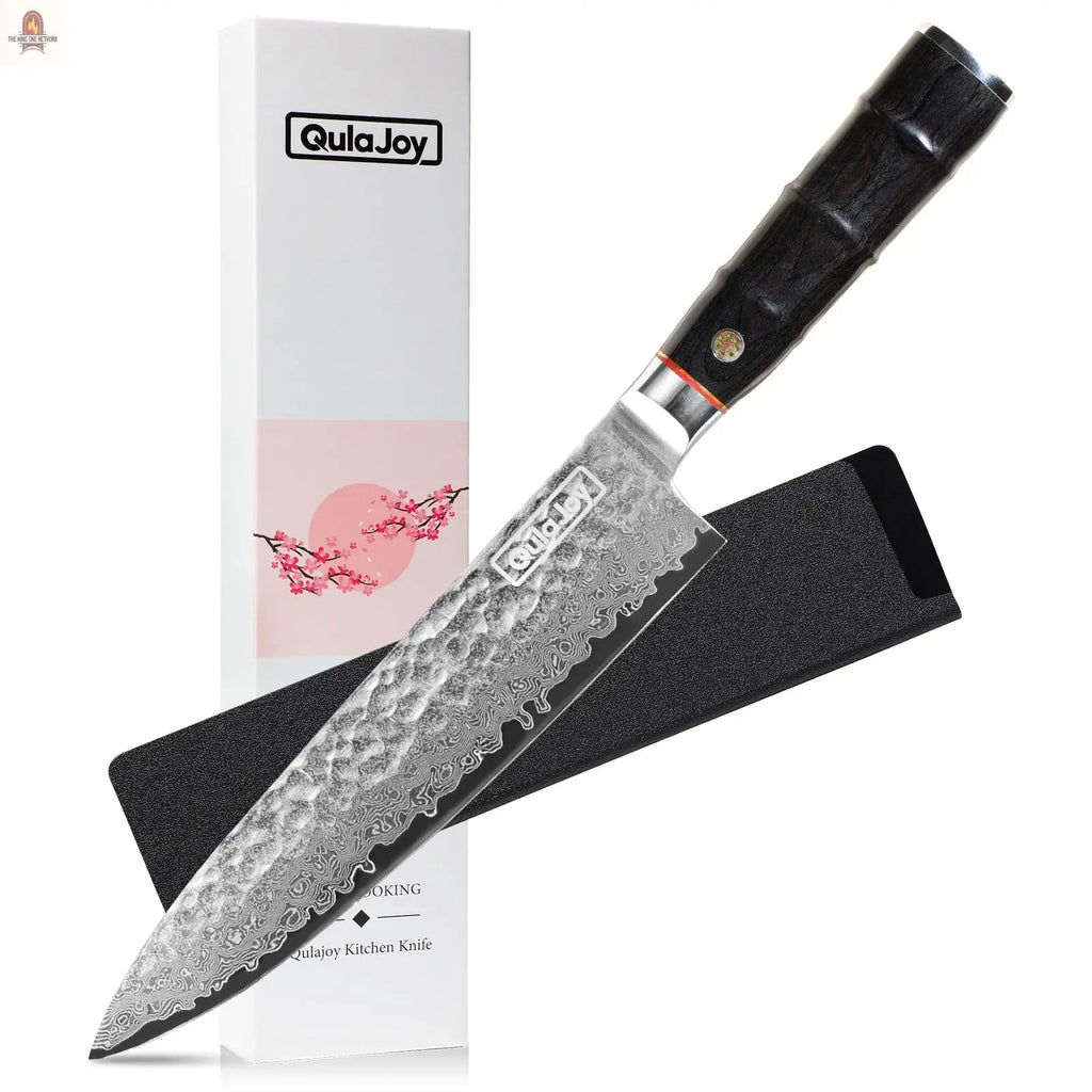 Qulajoy 8 Inch Japanese Chef Knife,67 Layers Damascus VG-10 Steel Core,Professional Hammered Kitchen Knife,Handcrafted With Ergonomic Bamboo Shape Handle - Nine One Network
