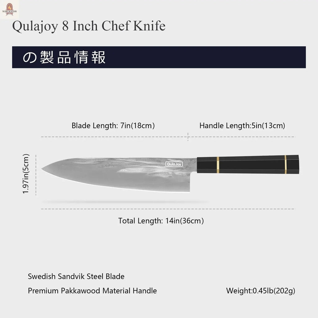 Qulajoy Chef Knife 8 Inch - Hand Forged Swedish Sandvik Steel Gyuto Cooking Knife - Professional Japanese Kitchen Knife - Classic Octagonal Handle - Nine One Network