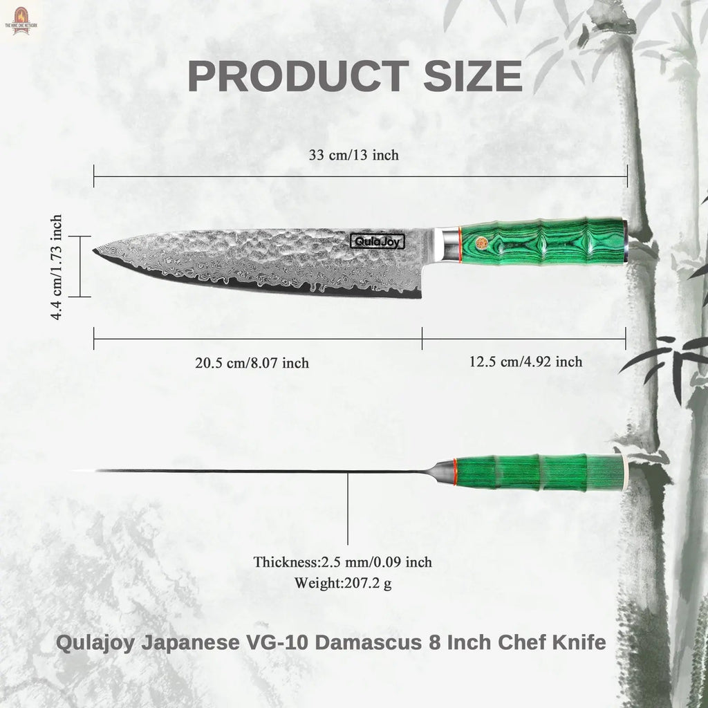 Qulajoy Japanese Chef Knife 8 Inch,67 Layers Damascus VG-10 Steel Core,Professional Hammered Kitchen Knife,Handcrafted With Ergonomic Bamboo Shape Handle - Nine One Network