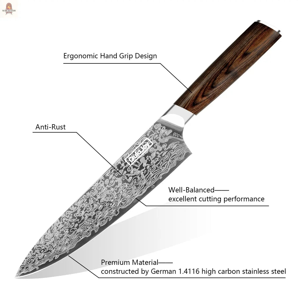 Qulajoy Japanese Chef Knife Kitchen Knife High Carbon German Steel Cooking Knives Damascus Pattern Japanese Knife With Ergonomic Handle For Home Kitchen Outdoor - Nine One Network