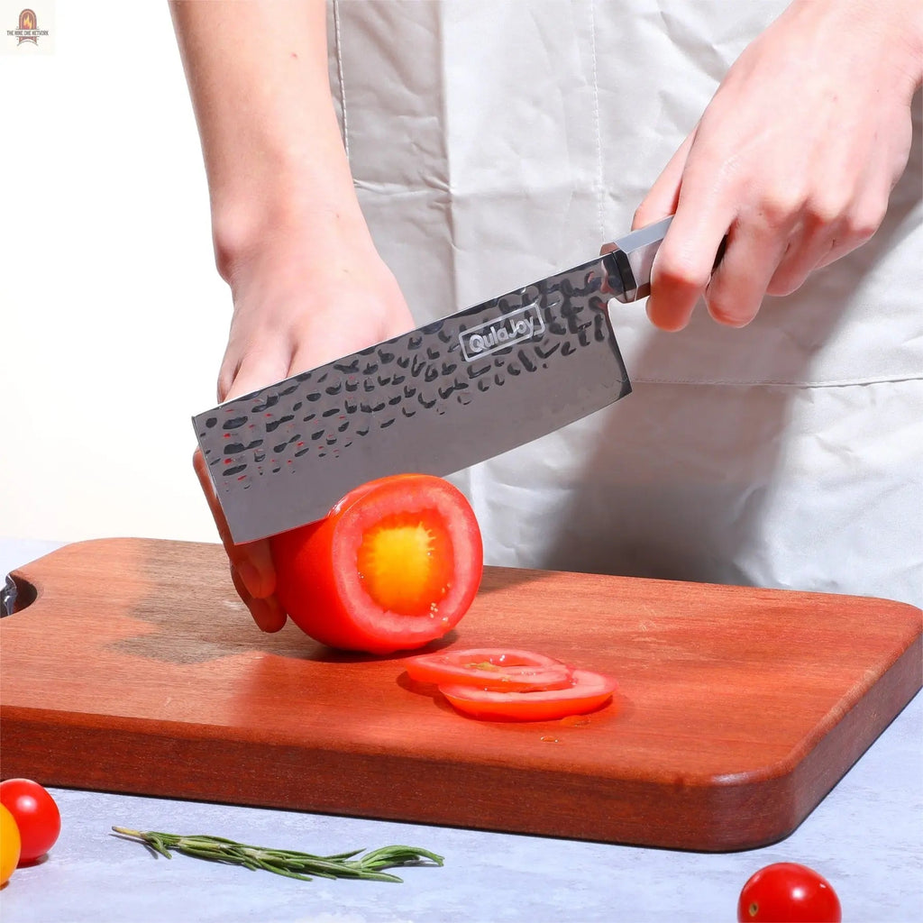Qulajoy Nakiri Knife 7 Inch - Hammered Japanese Vegetable Knife 9cr18mov Mirror Polishing Hand Forged Blade Kitchen Knife - Olivewood Handle With Sheath - Nine One Network