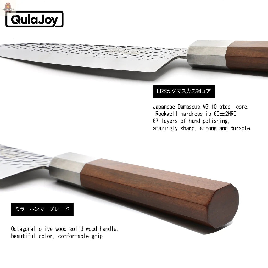 Qulajoy Nakiri Knife 7 Inch - Hammered Japanese Vegetable Knife 9cr18mov Mirror Polishing Hand Forged Blade Kitchen Knife - Olivewood Handle With Sheath - Nine One Network