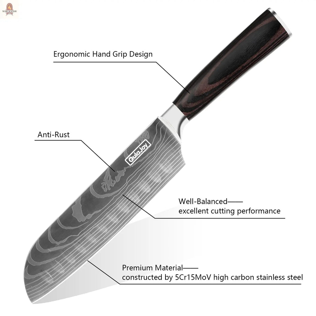 Qulajoy Santoku Knife, High Carbon Stainless Steel Chef Knife Japanese Kitchen Knives With Ergonomic Pakkawood Handle, Chopping Knife For Home Kitchen Cooking - Nine One Network