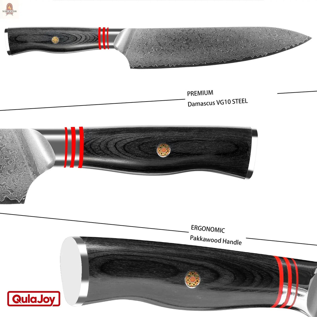 Qulajoy VG10 Chef Knife, 67-Layers Japanese Damascus Knife, 8 Inch Kitchen Knife With Ergonomic Handle, Razor Slicing Knife For Meat, Vegetable - Nine One Network