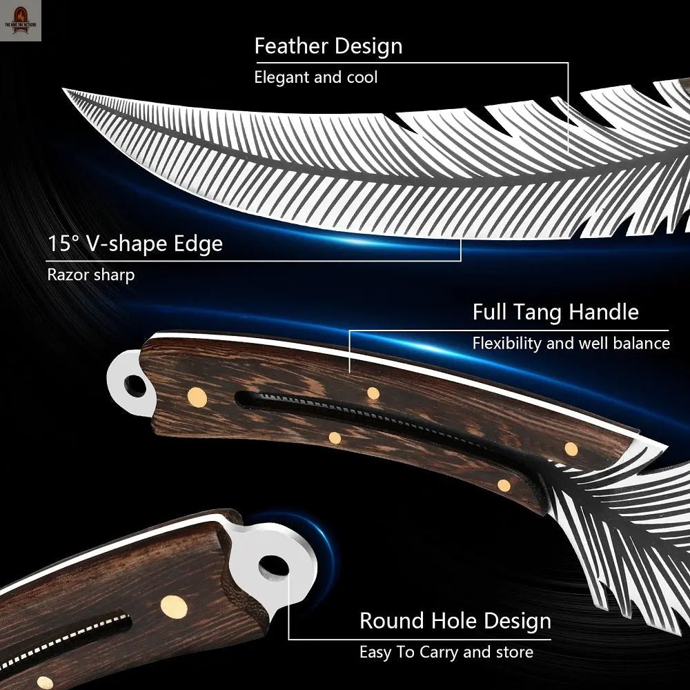 Qulajoy Viking Knife - 13.8 Inch Full Tang Boning Knife With 8.5 Inch Feather Blade & Leather Sheath - Sharp Hand-Forged 7Cr17MOV Real Carbon Steel - Nine One Network