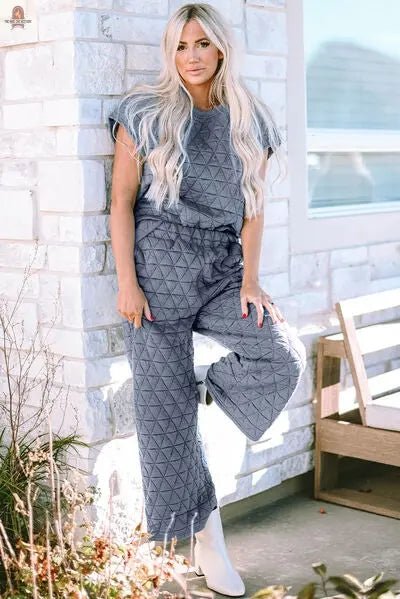 Short Sleeve Top and Pocketed Pants Lounge Set - Nine One Network