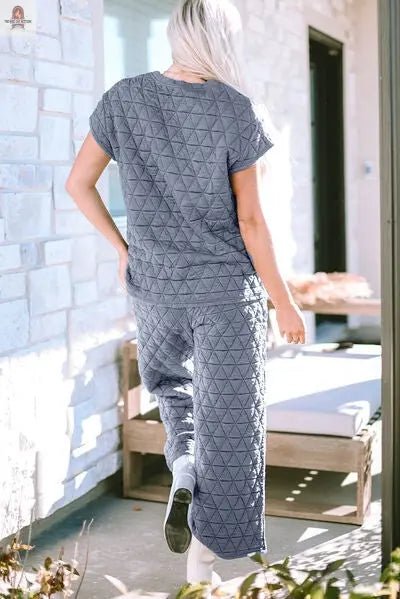 Short Sleeve Top and Pocketed Pants Lounge Set - Nine One Network